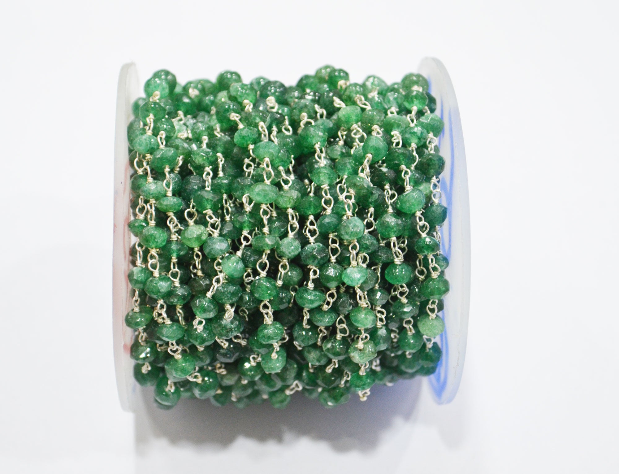 Green Aventurine Faceted Uneven Button Shape Rosary Beaded Chain , 4 - 5 mm , RB-6112
