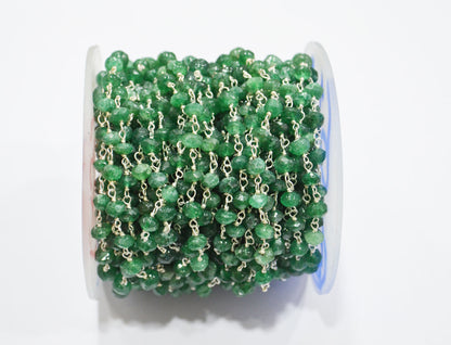 Green Aventurine Faceted Uneven Button Shape Rosary Beaded Chain , 4 - 5 mm , RB-6112