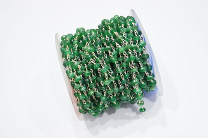 Green Aventurine Faceted Uneven Button Shape Rosary Beaded Chain , 4 - 5 mm , RB-6112