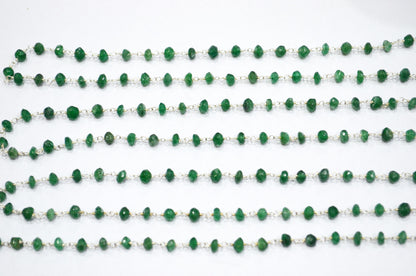 Green Aventurine Faceted Uneven Button Shape Rosary Beaded Chain , 4 - 5 mm , RB-6112