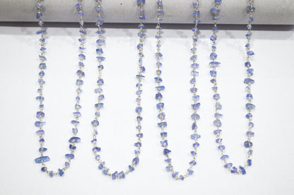 Tanzanite Smooth Irregular Flat Chips Shape Rosary Beaded Chain , 2 - 4.50 mm , RB-6113