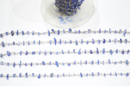 Tanzanite Smooth Irregular Flat Chips Shape Rosary Beaded Chain , 2 - 4.50 mm , RB-6113