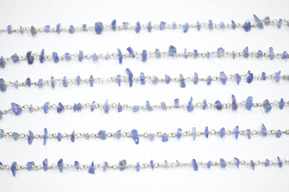 Tanzanite Smooth Irregular Flat Chips Shape Rosary Beaded Chain , 2 - 4.50 mm , RB-6113