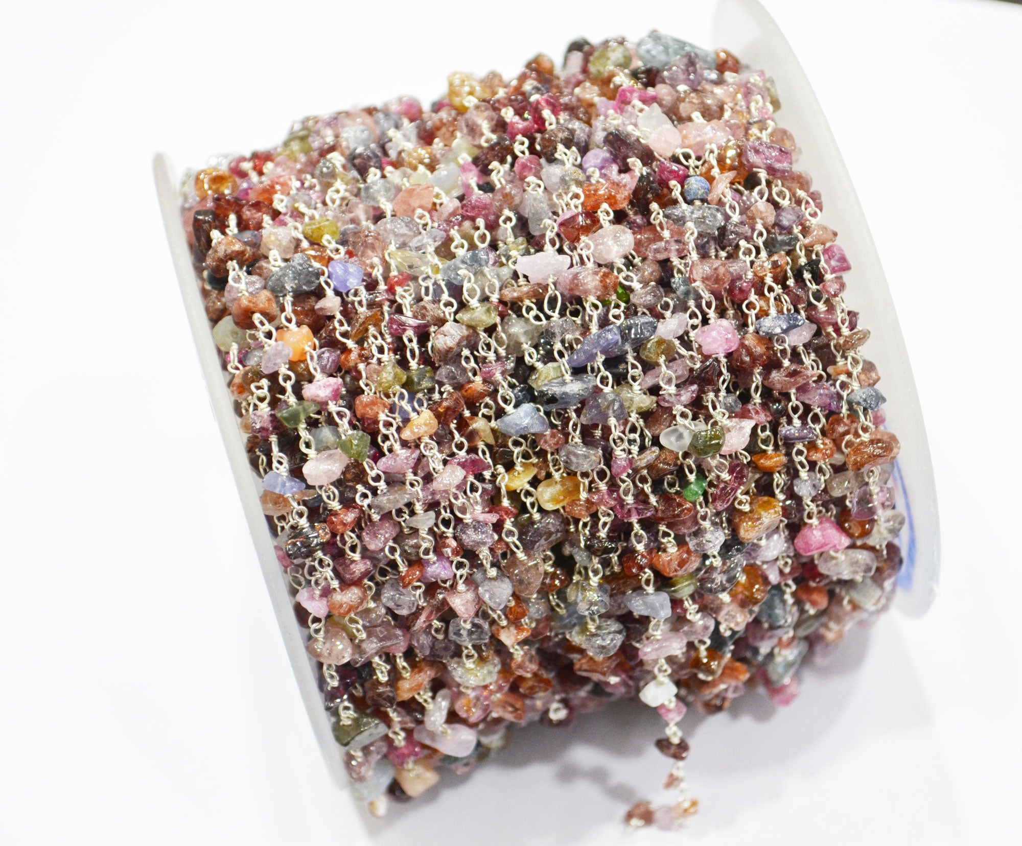 Multi Sapphire Smooth Irregular Flat Chips Shape Rosary Beaded Chain , 2 - 4 mm , RB-6114
