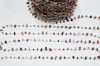 Multi Sapphire Smooth Irregular Flat Chips Shape Rosary Beaded Chain , 2 - 4 mm , RB-6114