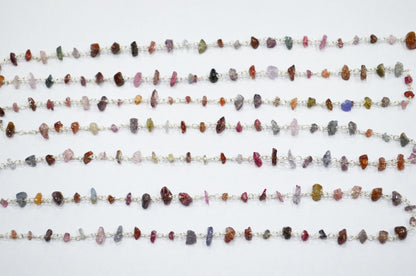 Multi Sapphire Smooth Irregular Flat Chips Shape Rosary Beaded Chain , 2 - 4 mm , RB-6114