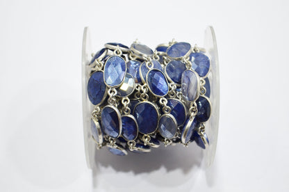 Sapphire Color Moonstone Faceted Slice Shape Connector Chain , 10 - 13 mm , RB-6124