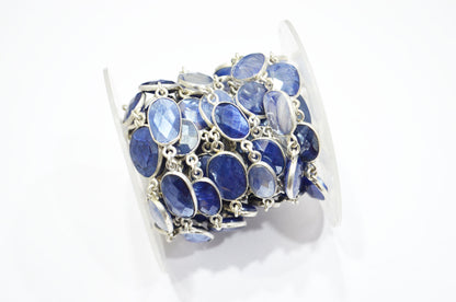 Sapphire Color Moonstone Faceted Slice Shape Connector Chain , 10 - 13 mm , RB-6124