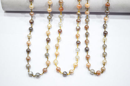 Mystic Multi Moonstone Smooth Round Shape Rosary Chain , 6.50 - 7 mm , RB-6125