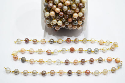Mystic Multi Moonstone Smooth Round Shape Rosary Chain , 6.50 - 7 mm , RB-6125