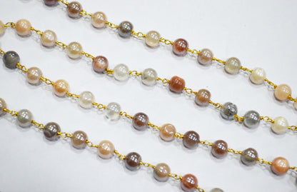 Mystic Multi Moonstone Smooth Round Shape Rosary Chain , 6.50 - 7 mm , RB-6125