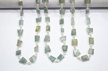 Milky Aquamarine Fancy Cut Shape Connector Chain , 9 - 15 mm , RB-6126