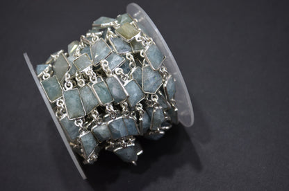 Milky Aquamarine Fancy Cut Shape Connector Chain , 9 - 15 mm , RB-6126
