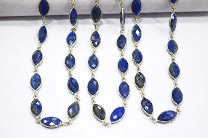 Lapis Lazuli Faceted Marquise Shape Connector Chain , 6x15 mm , RB-6127