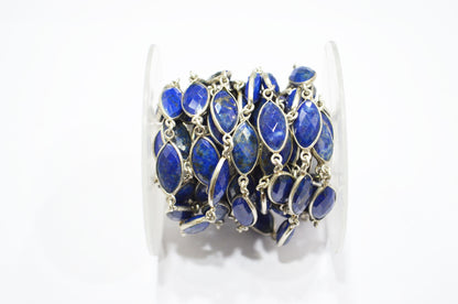 Lapis Lazuli Faceted Marquise Shape Connector Chain , 6x15 mm , RB-6127