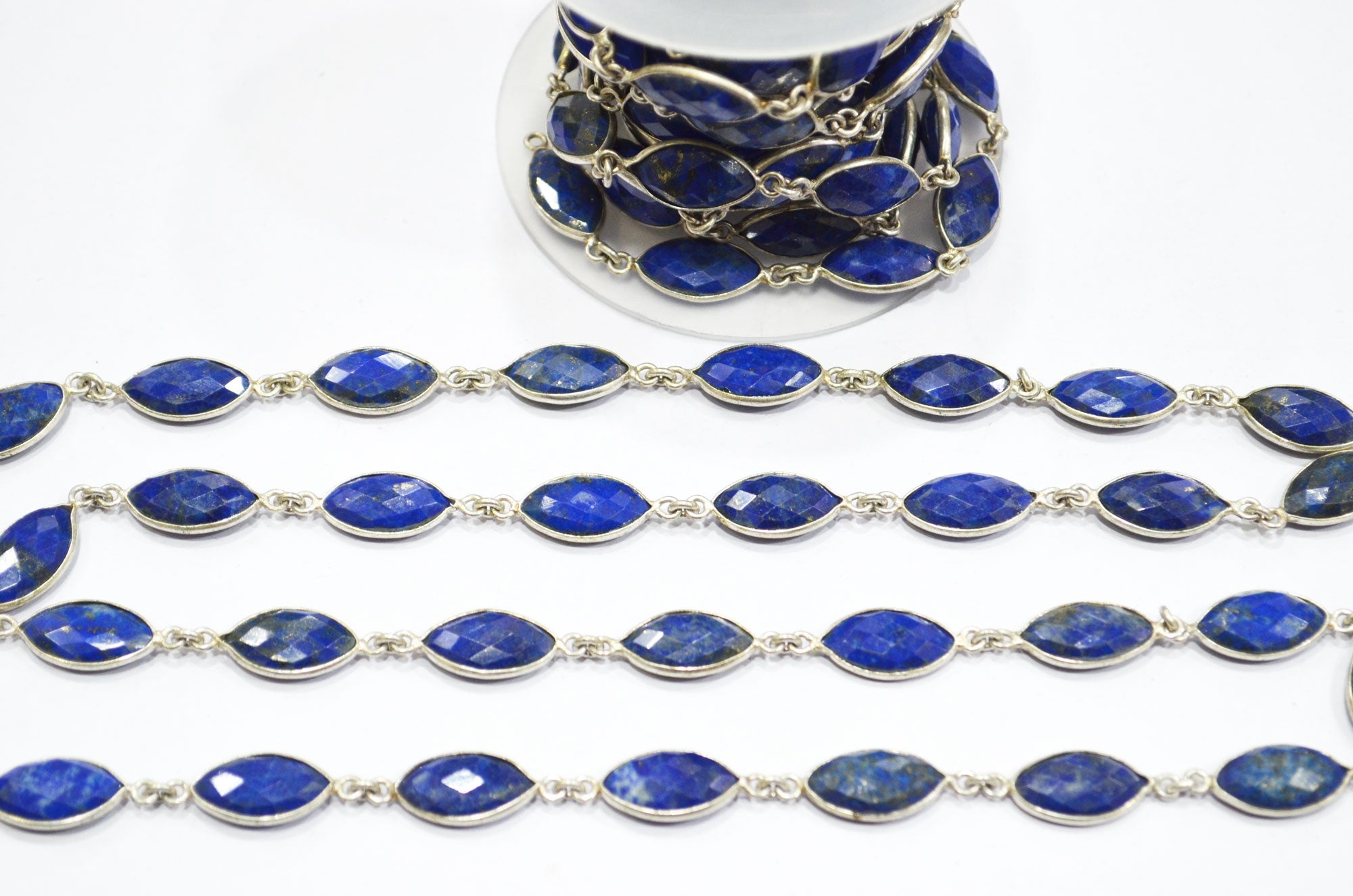 Lapis Lazuli Faceted Marquise Shape Connector Chain , 6x15 mm , RB-6127