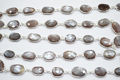 Chocolate Moonstone Faceted Free Form Shape Connector Chain , 10 - 16 mm , RB-6128