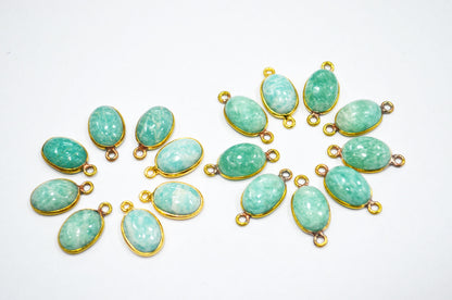Amazonite Smooth Oval Shape Single And Double Bail Connector , Sold By Piece , 10x14 mm , RB-6224