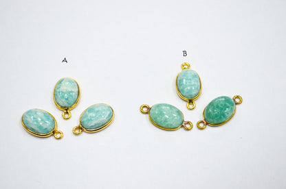 Amazonite Smooth Oval Shape Single And Double Bail Connector , Sold By Piece , 10x14 mm , RB-6224