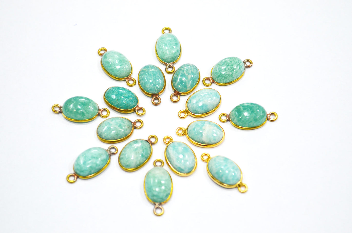 Amazonite Smooth Oval Shape Single And Double Bail Connector , Sold By Piece , 10x14 mm , RB-6224