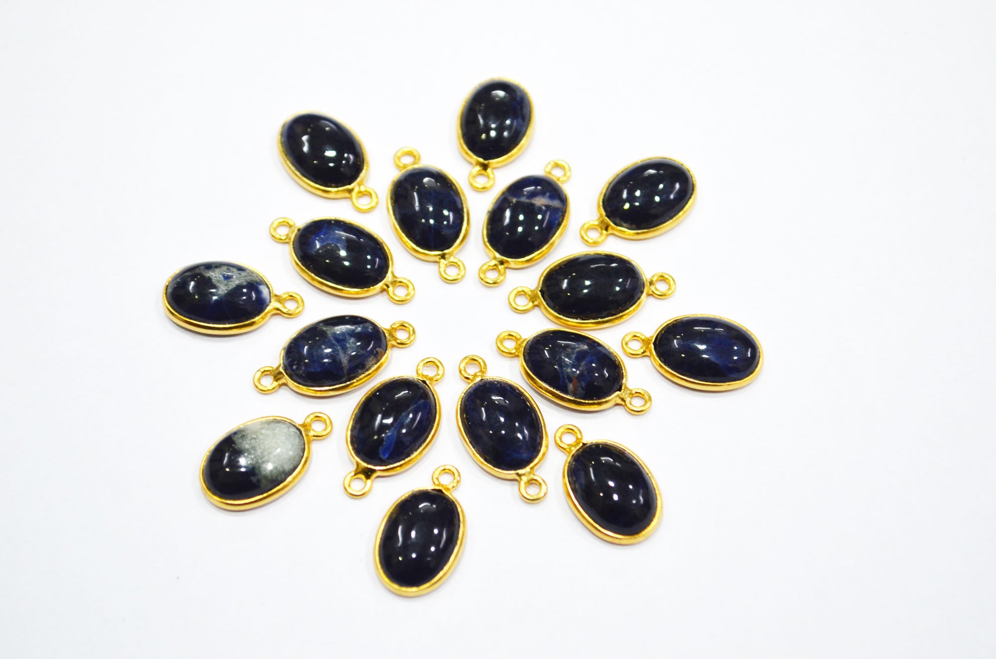 Sodalite Smooth Oval Shape Single And Double Bail Connector , Sold By Piece , 10x14 mm , RB-6225