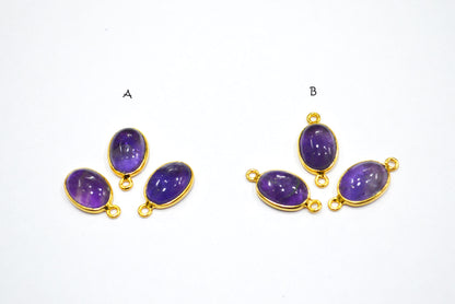 Amethyst Smooth Oval Shape Single And Double Bail Connector , Sold By Piece , 10x14 mm , RB-6226