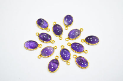 Amethyst Smooth Oval Shape Single And Double Bail Connector , Sold By Piece , 10x14 mm , RB-6226