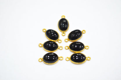 Black Onyx Smooth Oval Shape Single And Double Bail Connector , Sold By Piece , 10x14 mm , RB-6227