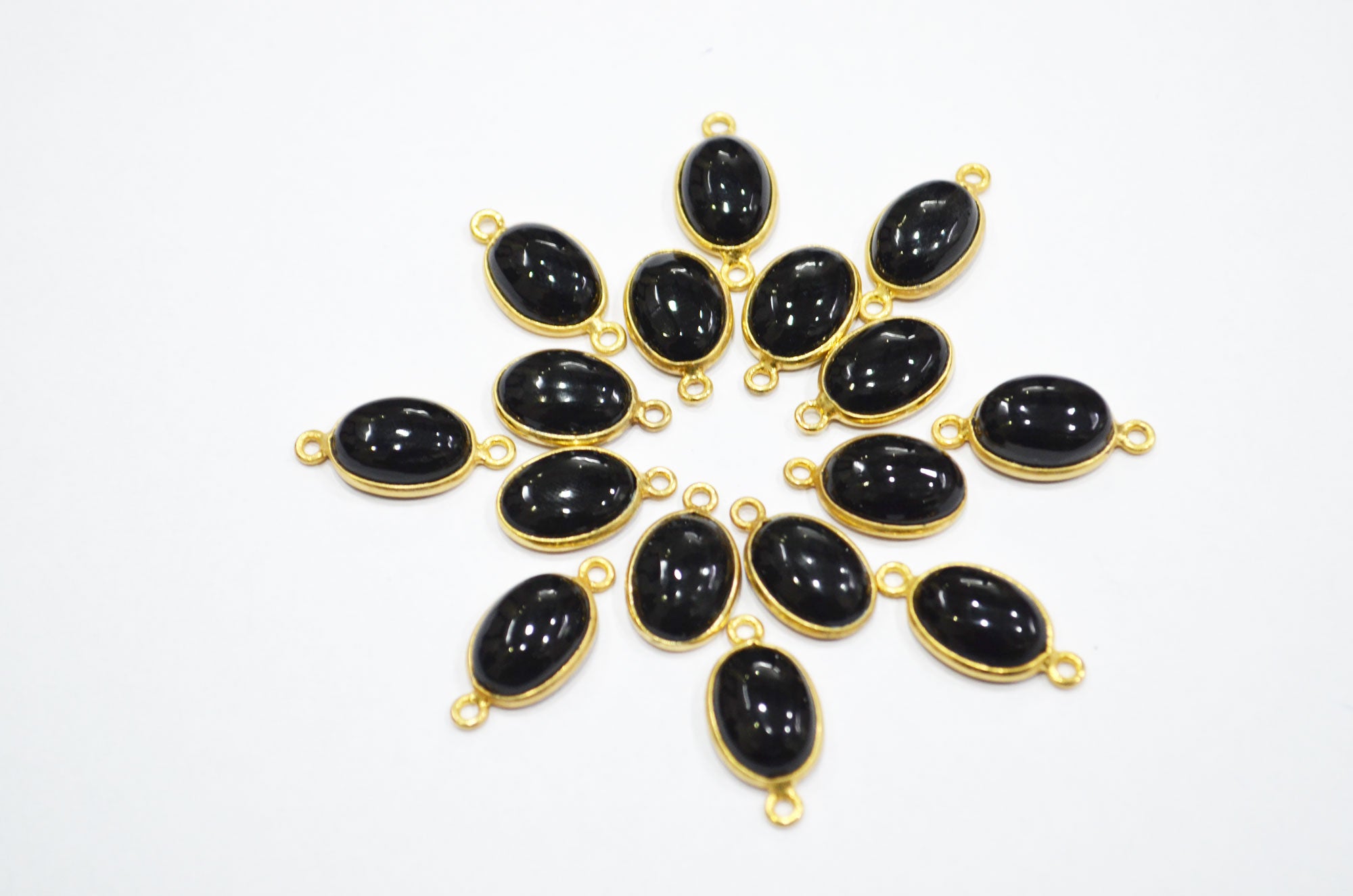 Black Onyx Smooth Oval Shape Single And Double Bail Connector , Sold By Piece , 10x14 mm , RB-6227