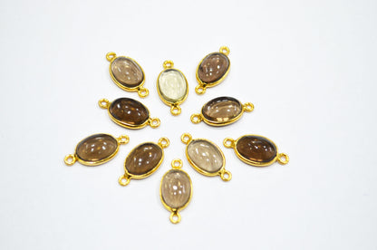 Smoky Smooth Oval Shape Single And Double Bail Connector , Sold By Piece , 10x14 mm , RB-6228