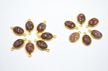 Strawberry Quartz Smooth Oval Shape Single And Double Bail Connector , Sold By Piece , 10x14 mm , RB-6229