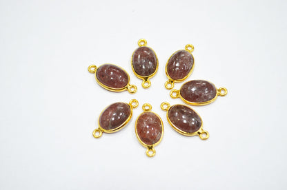 Strawberry Quartz Smooth Oval Shape Single And Double Bail Connector , Sold By Piece , 10x14 mm , RB-6229