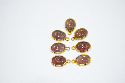 Strawberry Quartz Smooth Oval Shape Single And Double Bail Connector , Sold By Piece , 10x14 mm , RB-6229