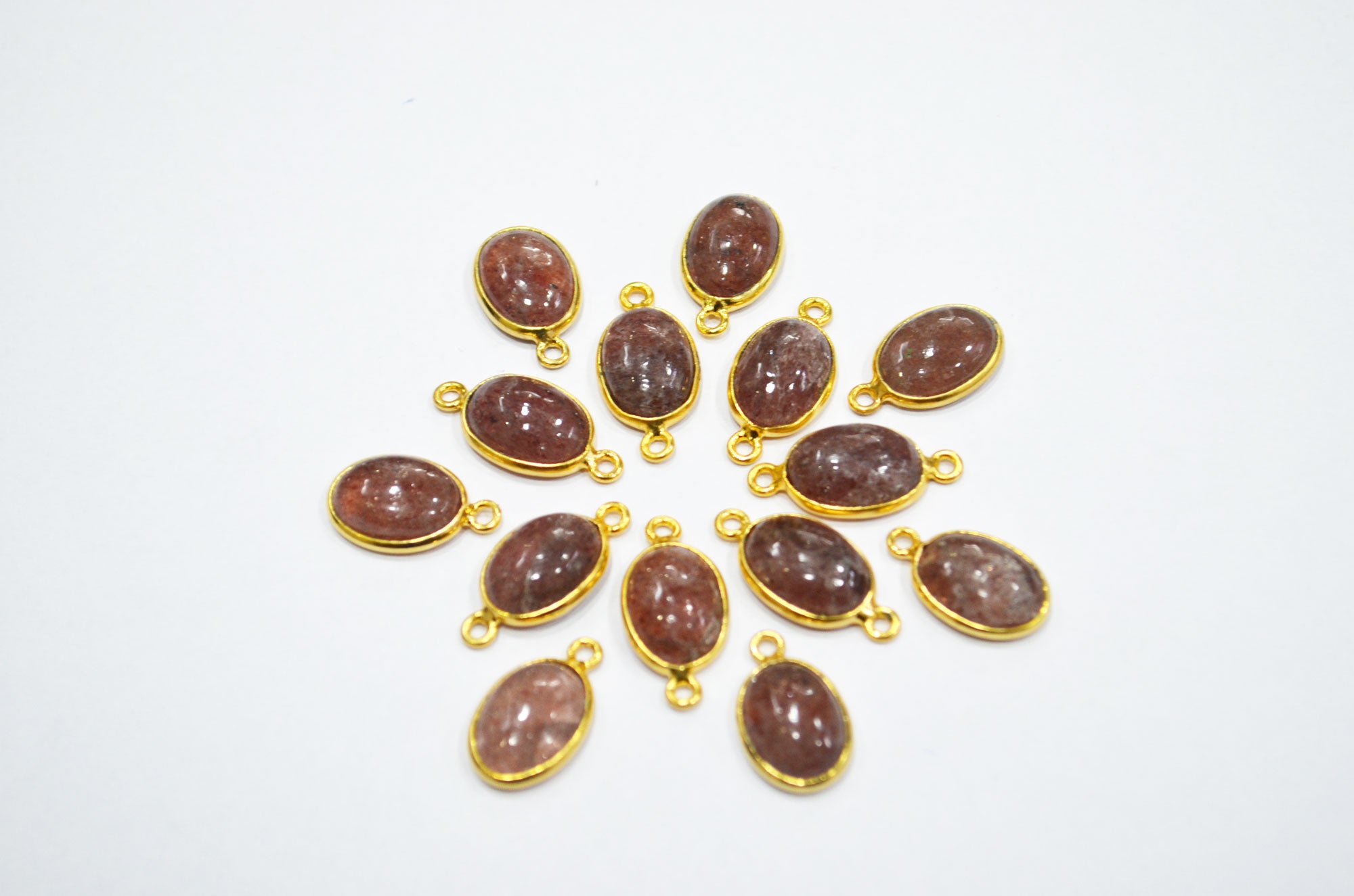 Strawberry Quartz Smooth Oval Shape Single And Double Bail Connector , Sold By Piece , 10x14 mm , RB-6229