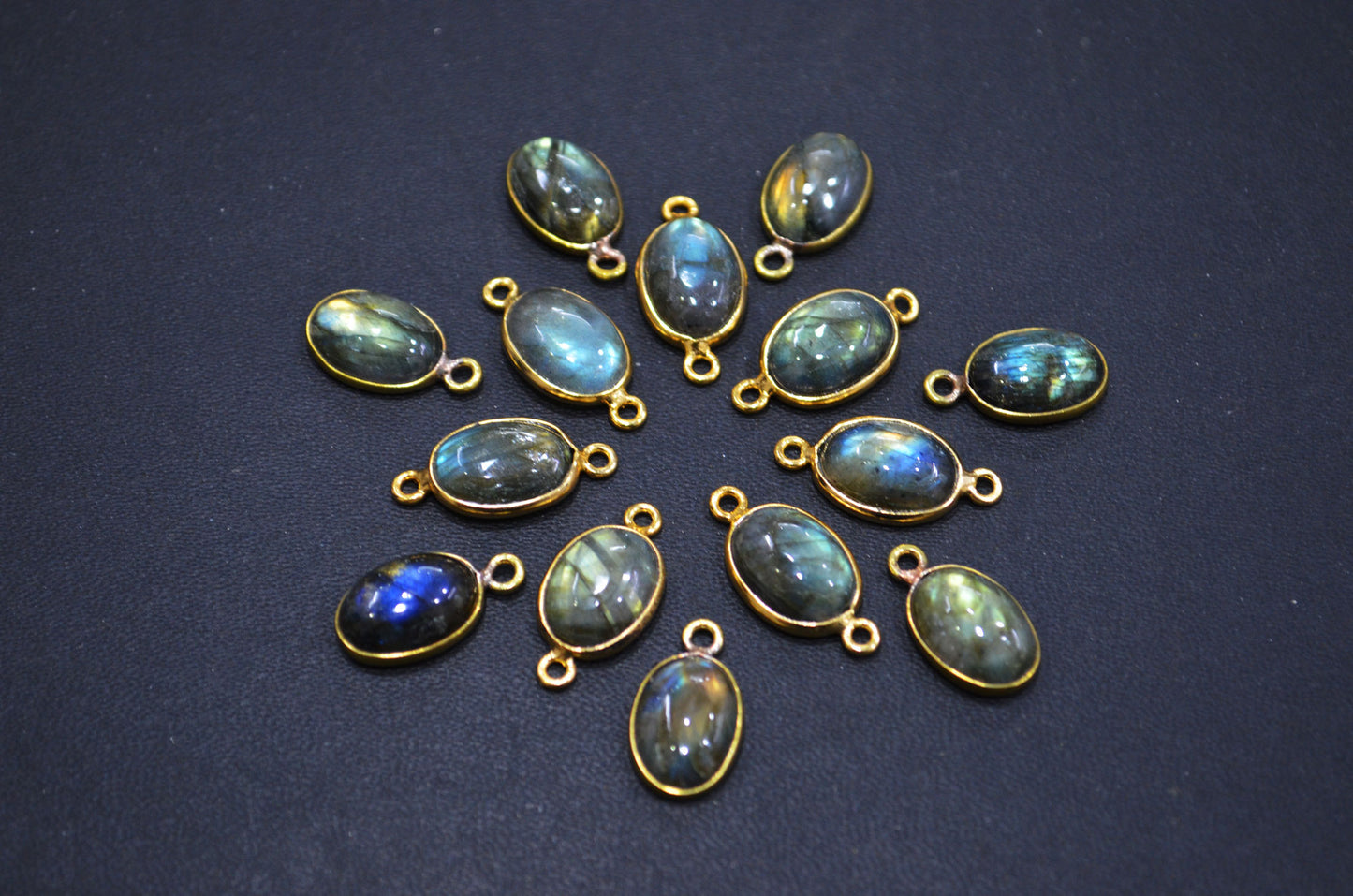 Labradorite Smooth Oval Shape Single And Double Bail Connector , Sold By Piece , 10x14 mm , RB-6230