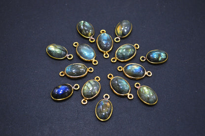 Labradorite Smooth Oval Shape Single And Double Bail Connector , Sold By Piece , 10x14 mm , RB-6230
