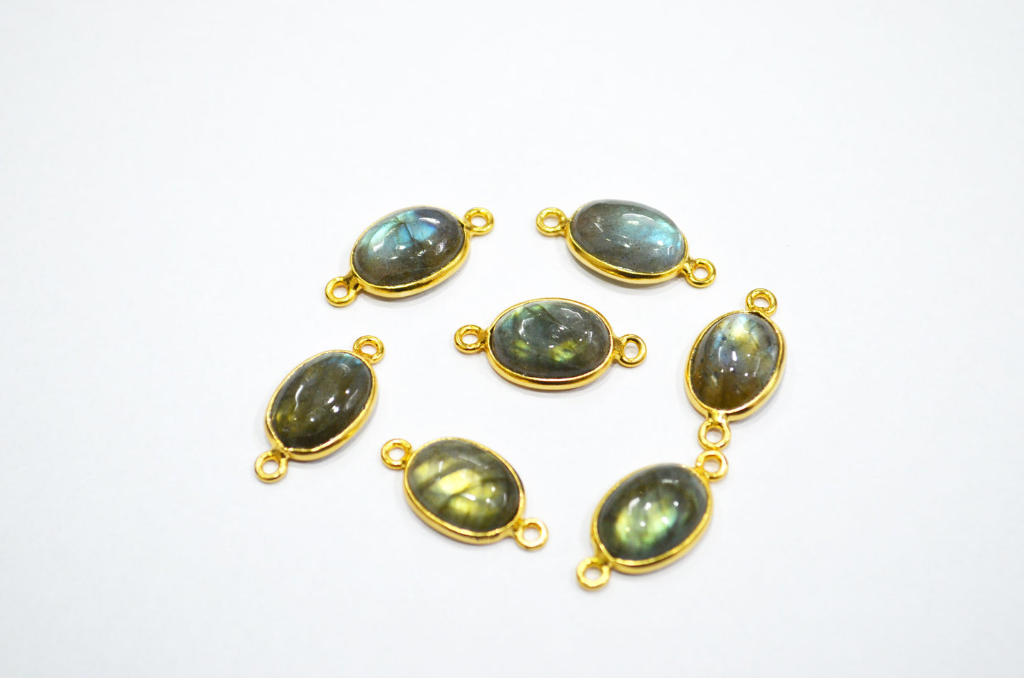 Labradorite Smooth Oval Shape Single And Double Bail Connector , Sold By Piece , 10x14 mm , RB-6230