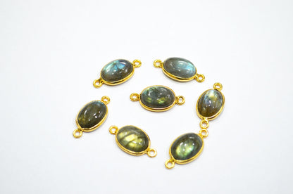 Labradorite Smooth Oval Shape Single And Double Bail Connector , Sold By Piece , 10x14 mm , RB-6230