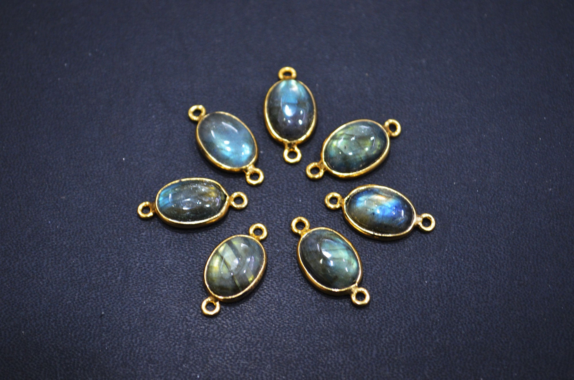 Labradorite Smooth Oval Shape Single And Double Bail Connector , Sold By Piece , 10x14 mm , RB-6230