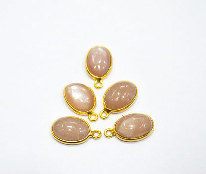Peach Moonstone Smooth Oval Shape Single And Double Bail Connector , Sold By Piece , 10x14 mm , RB-6231