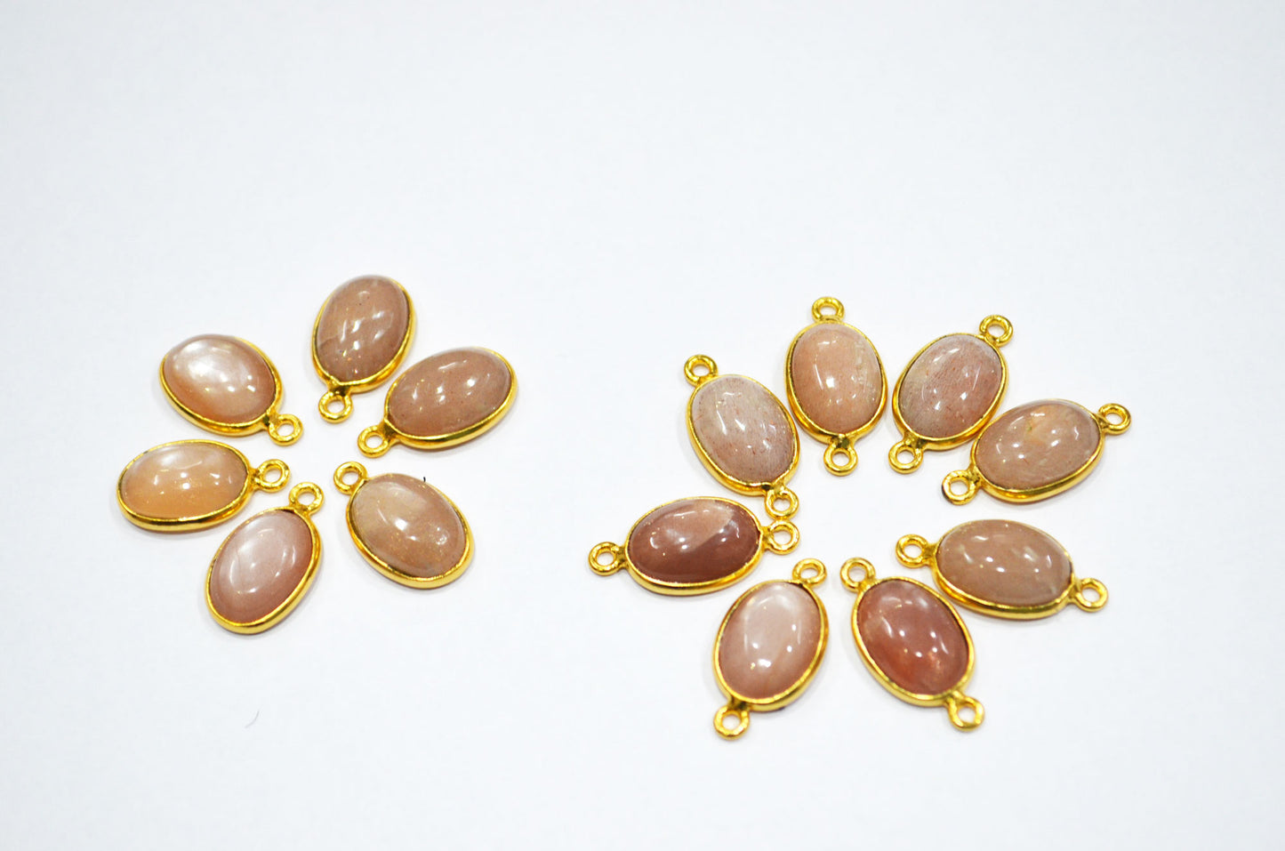 Peach Moonstone Smooth Oval Shape Single And Double Bail Connector , Sold By Piece , 10x14 mm , RB-6231