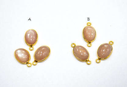 Peach Moonstone Smooth Oval Shape Single And Double Bail Connector , Sold By Piece , 10x14 mm , RB-6231