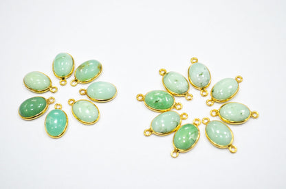 Australian Chrysoprase Smooth Oval Shape Single And Double Bail Connector , Sold By Piece , 10x14 mm , RB-6232