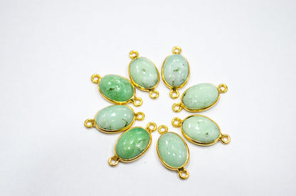 Australian Chrysoprase Smooth Oval Shape Single And Double Bail Connector , Sold By Piece , 10x14 mm , RB-6232