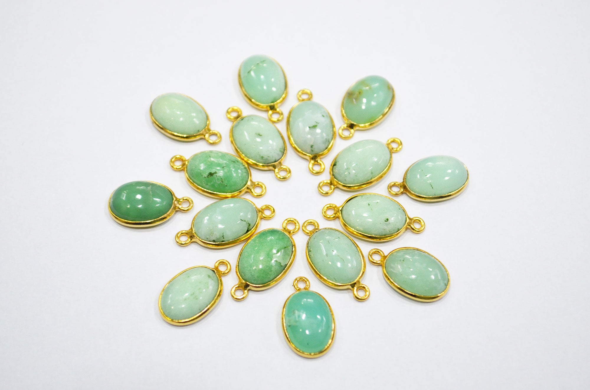 Australian Chrysoprase Smooth Oval Shape Single And Double Bail Connector , Sold By Piece , 10x14 mm , RB-6232