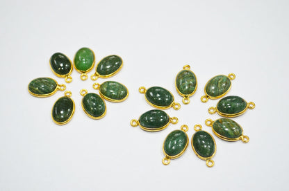 Russian Green Aventurine Smooth Oval Shape Single And Double Bail Connector , Sold By Piece , 10x14 mm , RB-6233