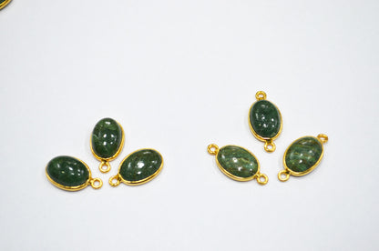 Russian Green Aventurine Smooth Oval Shape Single And Double Bail Connector , Sold By Piece , 10x14 mm , RB-6233