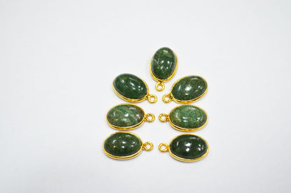 Russian Green Aventurine Smooth Oval Shape Single And Double Bail Connector , Sold By Piece , 10x14 mm , RB-6233
