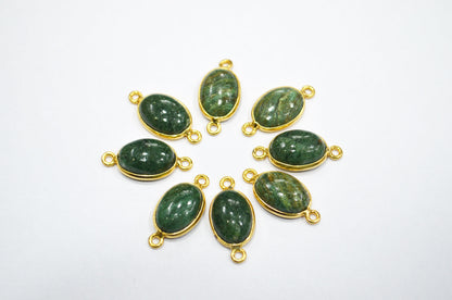 Russian Green Aventurine Smooth Oval Shape Single And Double Bail Connector , Sold By Piece , 10x14 mm , RB-6233