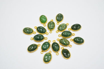 Russian Green Aventurine Smooth Oval Shape Single And Double Bail Connector , Sold By Piece , 10x14 mm , RB-6233